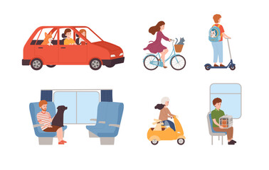 Set of people carrying pets flat style, vector illustration