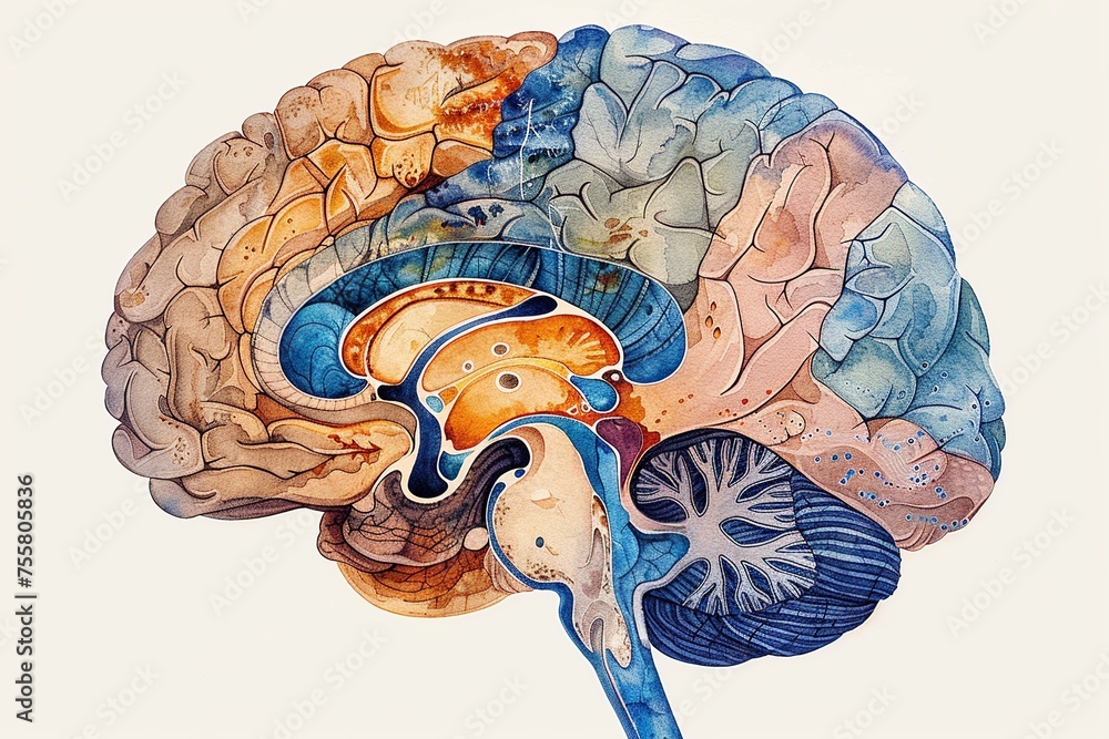 Poster this detailed illustration showcases the brain's limbic system, focusing on the amygdala, hippocampu
