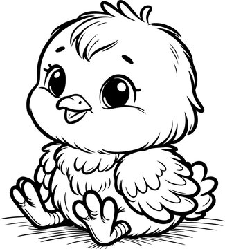 recommend clip art: Petit poussin de Pâques assis à colorier, dessin idéal pour livre et activité de coloriage enfant pendant les vacances. Dessin au trait
