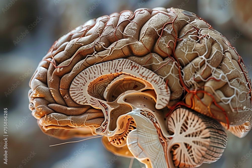 Poster this detailed illustration showcases the brain's limbic system, focusing on the amygdala, hippocampu