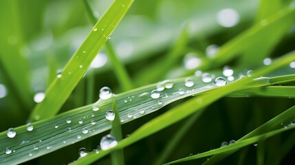 A closeup of raindrops on a blade of grass