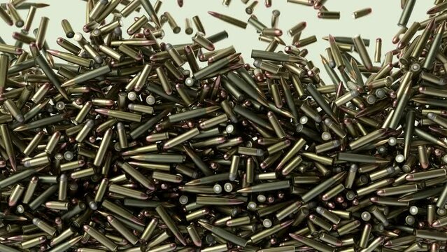 Different types of ammunition falling down. A lot of bullets drooping and stacking.
Many ammo raining down and fill in the screen. Enormous number of bullets 4k animation with alpha channel mask.