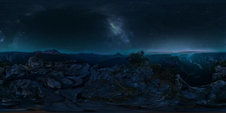 Deep Valley, night sky and clouds 4K VR 360 Spherical Panorama