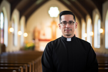 Catholic priest in church. Generative AI - Powered by Adobe
