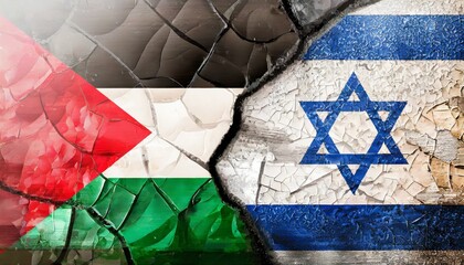 Both the Israeli flag and the Palestinian flag are made from paint crackle patterns. Concept