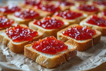 toasts with fruits jam on kitchen table professional advertising food photography - obrazy, fototapety, plakaty