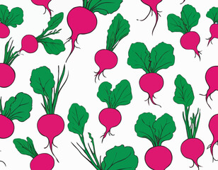 Red radish with green tops. Illustration of a vegetable on a white background in the flat style