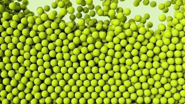 Tennis balls falling down. Tennis game balls drooping and stacking.
Many tennis balls raining down and fill in the screen. Tennis game 4k animation with alpha channel mask.