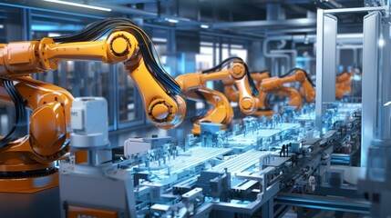Fototapeta premium Industrial manufacturing line with automated robots