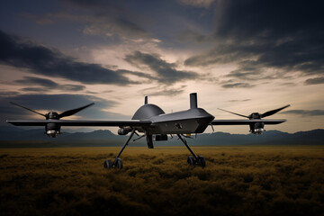 Fototapeta na wymiar Reconnaissance military drone at night. Generative AI