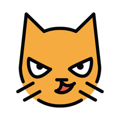 Cat with wry smile, smirking cat vector emoji icon design. Isolated mischief, cunning, flirting cat sign design. 