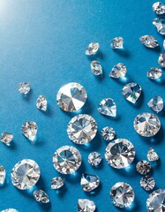  Beautiful luxury diamonds scattered on a blue background