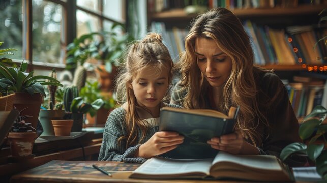 Creating an Inviting Homeschool Setup: Parent and Child Immersed in Learning Activities with Ample Text Space