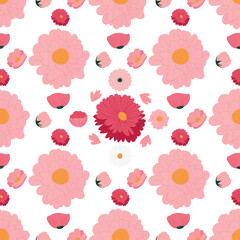 Fototapeta na wymiar Seamless background baby floral pattern. Children's room wallpaper or trendy boho style print.
