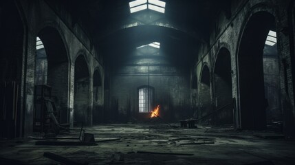 Eerie and moody interior of an old building