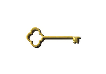 Golden Key with a old metal style on a white solid background