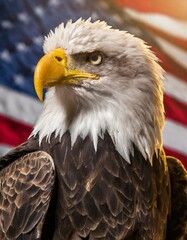 American Bald Eagle on Flag in background