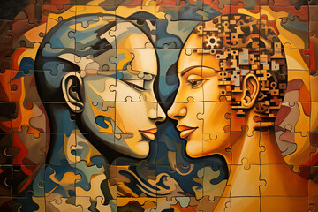 Obraz premium Puzzle of two people in maze. Generative AI