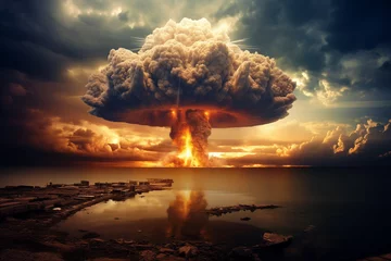 Foto op Aluminium Nuclear bomb blast with toxic smoke burning at city. Generative AI © Nomad_Soul