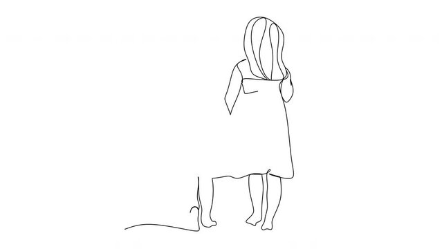 linear drawing of two girls girlfriends walking holding hands