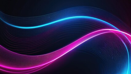 Glowing lines curving gracefully to form an abstract, futuristic tech background, a color palette ranging from neon pinks to electric blues, minimalistic round shapes overlapping, a sense of movement - obrazy, fototapety, plakaty