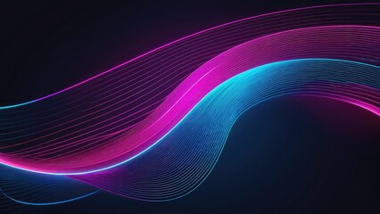Glowing lines curving gracefully to form an abstract, futuristic tech background, a color palette ranging from neon pinks to electric blues, minimalistic round shapes overlapping, a sense of movement - obrazy, fototapety, plakaty