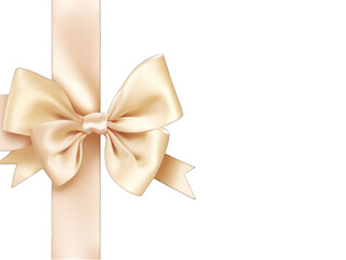 Beige satin ribbon and bow isolated on transparent background, transparency image, removed background