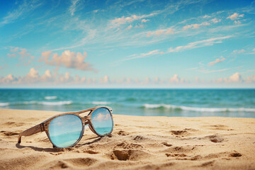 The silhouette of the glasses stands out against the vast panorama of the ocean and the sky.