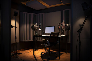 Home recording studio booth with microphone and headphones. Generative AI - 755815013