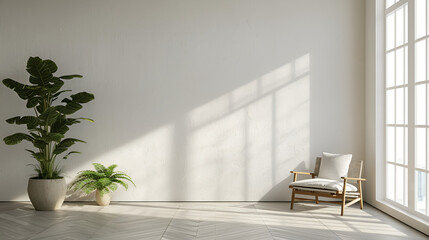  3d illustration of empty wall white interior. generative ai 
