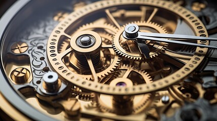 A closeup of a mechanical clock with gears exposed, showcasing precision engineering