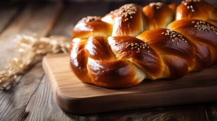 A closeup of a round challah bread, a symbol of the holiday