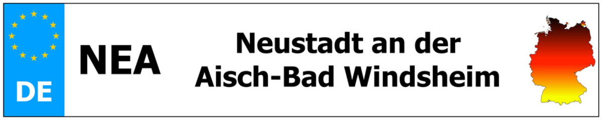 Neustadt an der Aisch-Bad Windsheim car licence plate sticker name and map of Germany. Vehicle registration plates frames German number