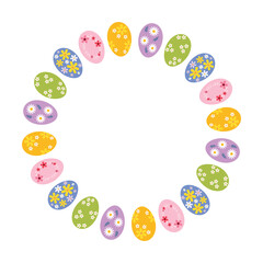 Easter round frame with copy space for text. Abstract background made of colored Easter eggs. Vector illustration