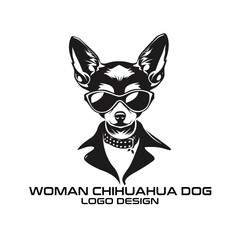 Woman Chihuahua Dog Vector Logo Design
