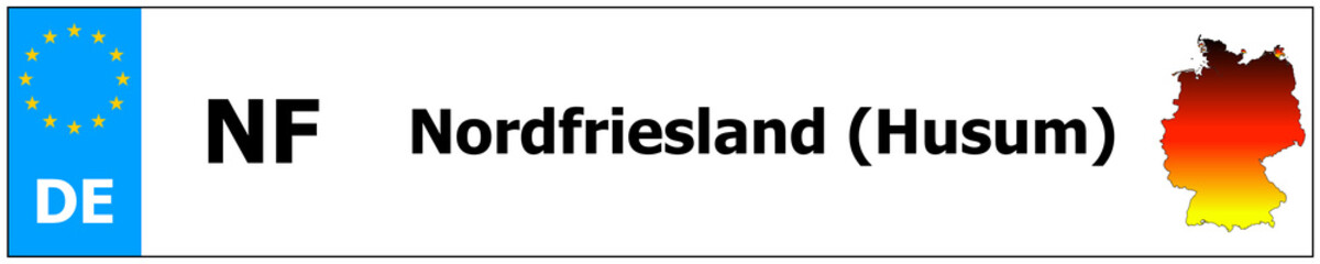 Nordfriesland (Husum) car licence plate sticker name and map of Germany. Vehicle registration plates frames German number