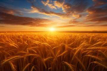 Wheat field rich harvest in national Ukrainian colors. Generative AI - obrazy, fototapety, plakaty