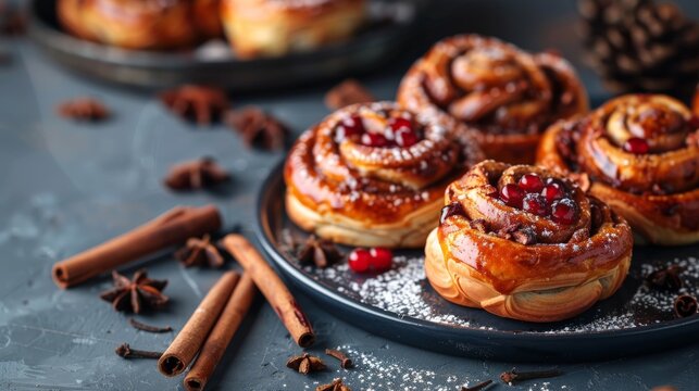 Cinnamon Rolls With Cranberry Filling on a Plate