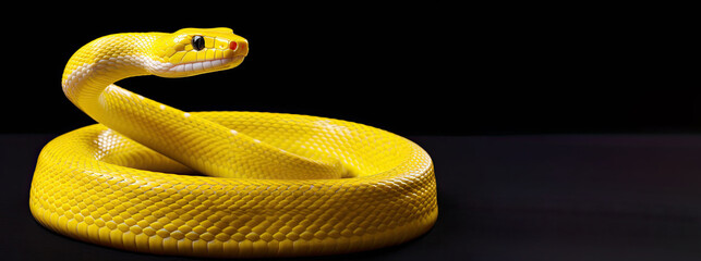 Beautiful yellow snake on a black background.