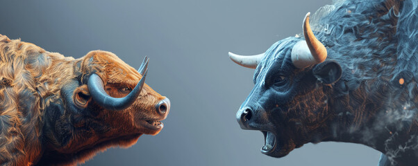 Bear and bull in a stock market duel - obrazy, fototapety, plakaty