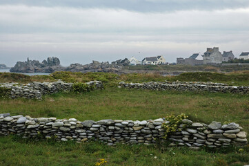 mur en pierre, ile de Sein, Parc naturel régional d'Armorique, région Bretagne, 29, Finistère,...