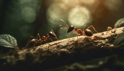 ants on branch in forest