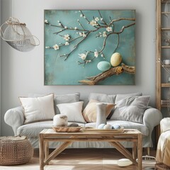 Furnished Living Room With Wall Painting