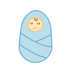 Vector icon of baby, boy. The child spits and smiles, in a cocoon. Concept of population growth, birth rate of people.