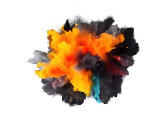 Black paint color powder festival explosion burst isolated on transparent background, transparency image, removed background