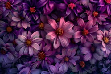Cluster of Purple Flowers With Red Centers