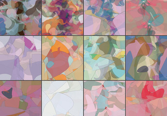 Fototapeta na wymiar Seamless Pattern Set with Transparent Random Overlapping Wavy Shapes