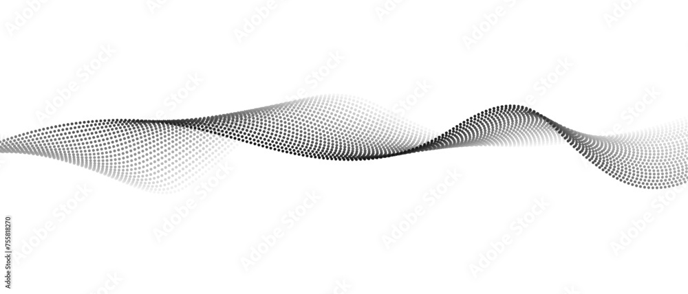 Leinwandbilder Abstract background flowing dot particles wave pattern in halftone gradient color, smooth curve round shape isolated on transparent background. Vector illustration 