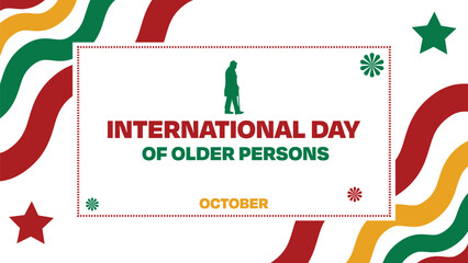 International Day of Older Persons wallpaper with colorful shapes and typography along hearts. 1st of October is celebrated as Older persons day, backdrop