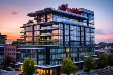 Idyllic Twilight View of a Stylish Modern Residential Complex